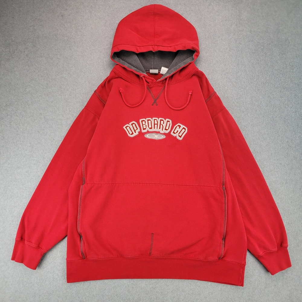 Ocean Pacific Hoodie Mens XL Red OP Board Co Distressed Sweatshirt Y2K